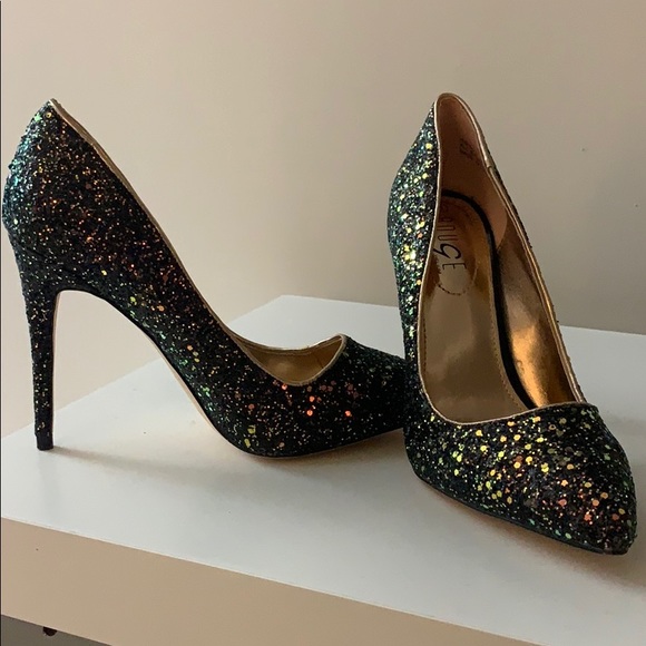 black high heels with glitter